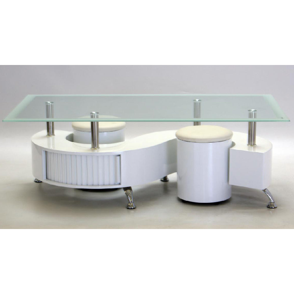 Boule White High Gloss Coffee Table With White Border Glass