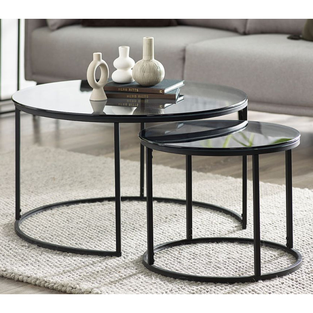 Chicago Round Nesting Coffee Tables Smoked Glass