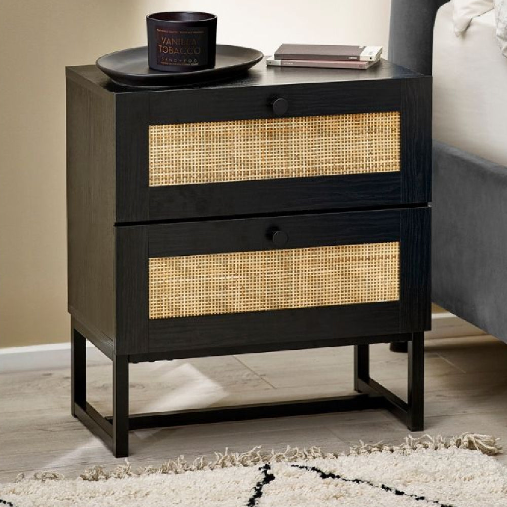 Padstow 2 Drawer Bedside Black