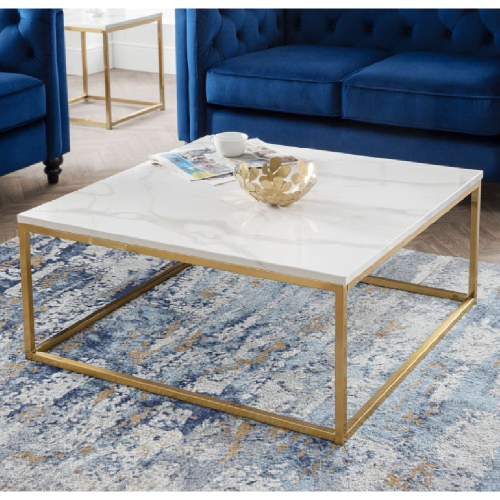 Scala Gold White Marble Top Coffee Table